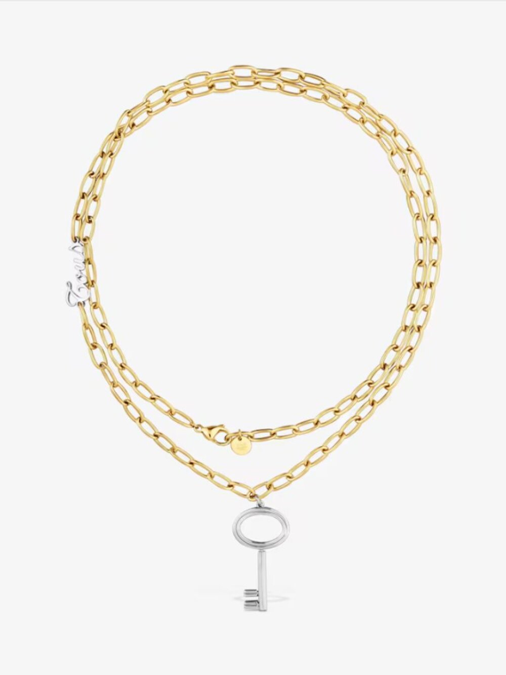 Tous Long two-tone steel chain Necklace with key charm Tous Charming